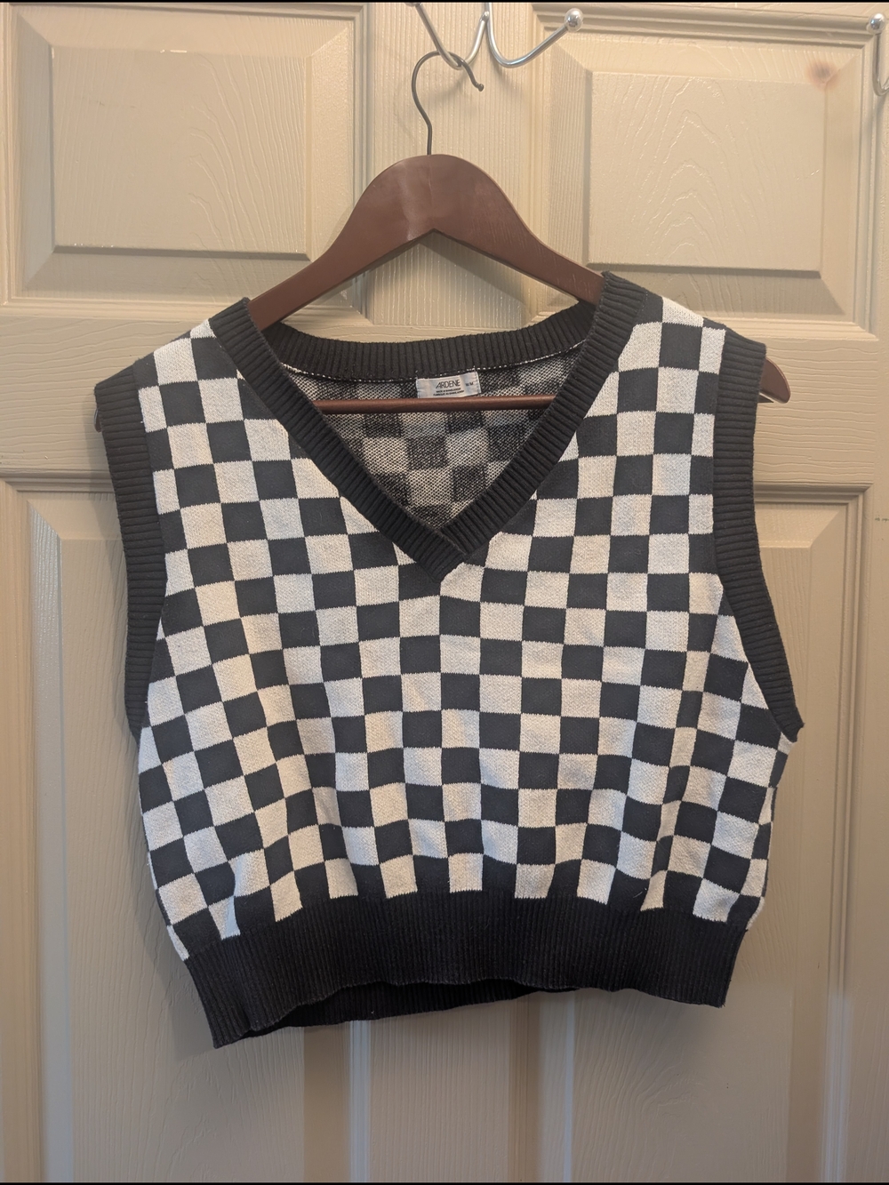 Ardene Black and White Checker V-Neck Sweater Vest